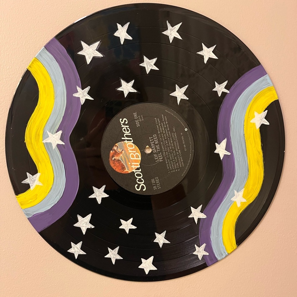Decorative Vinyl Record with Star Design handpainted